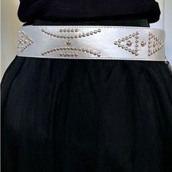 Wide Silver Studded Oversized Buckle Statement Belt NWT